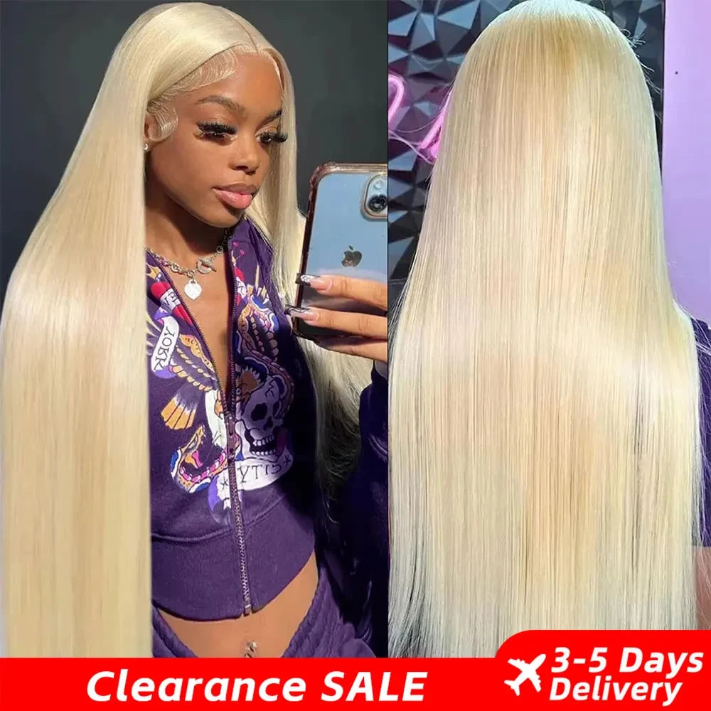 Straight Blonde Human Hair Lace Front Wig